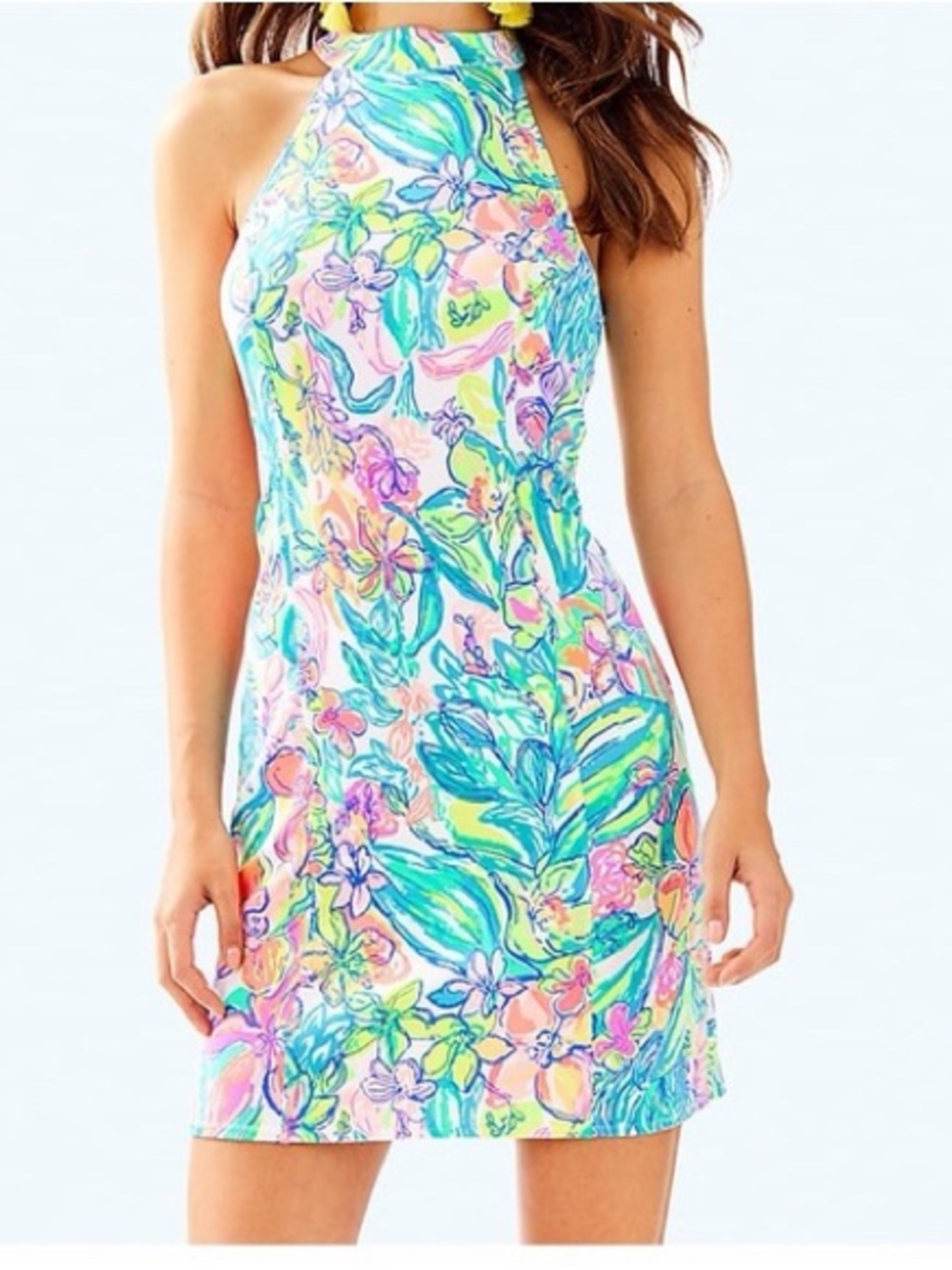 Lilly Pulitzer Women’s Floral Halter One-Piece in Neon Pink, Aqua & Lime